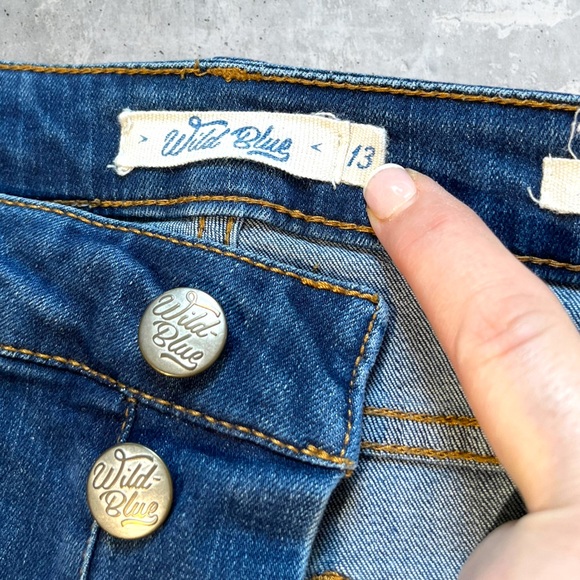 Wild Blue Button Fly, Distressed Denim Shorts - Picture 3 of 13